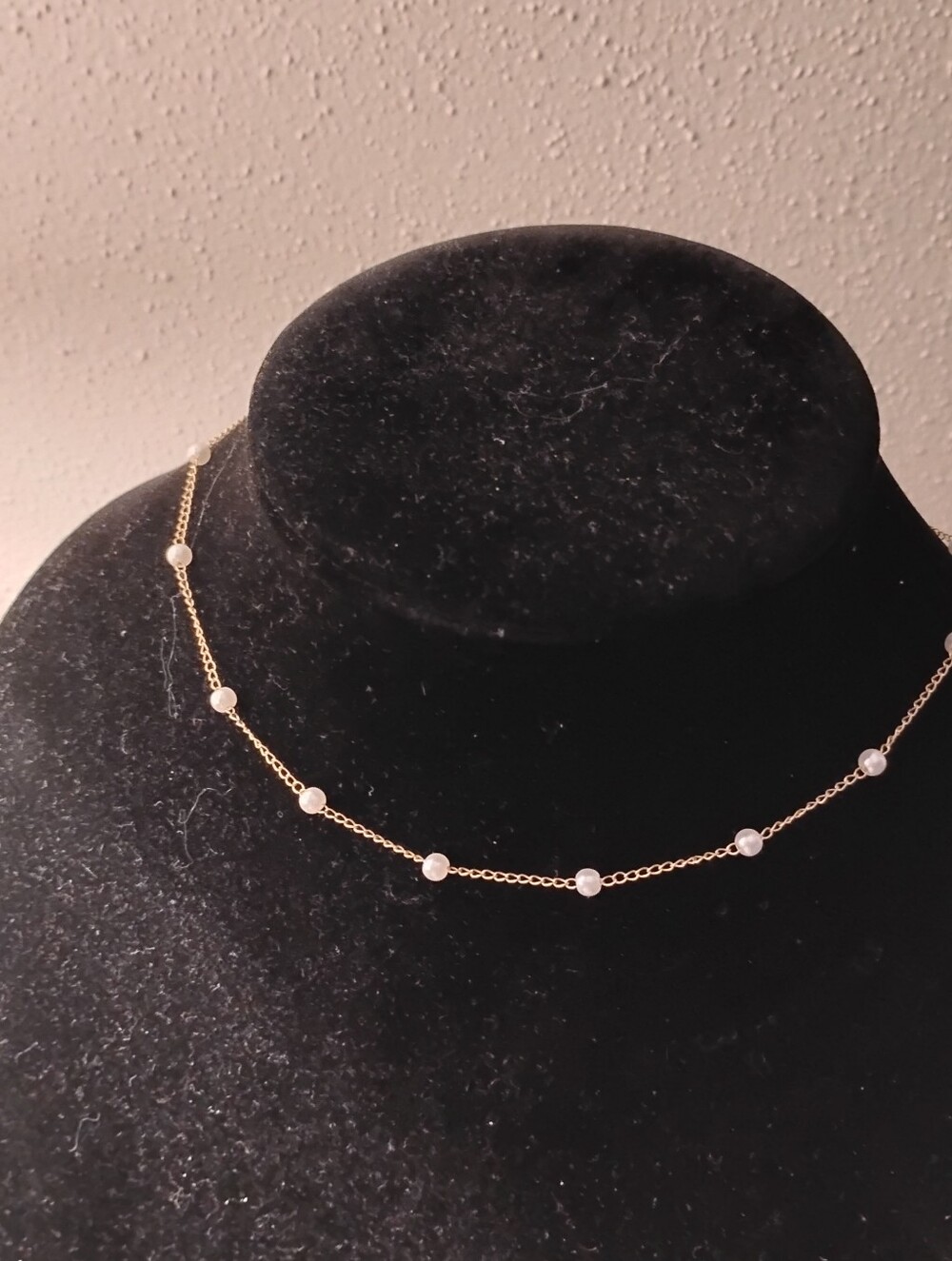 Delicate Gold Pearl Station Necklace - Women Jewelry